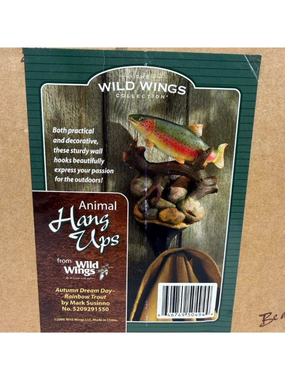 Wild Wings Rainbow Trout Wall Hook Mark Susinno w/ Box Rustic Lodge Decor Angler